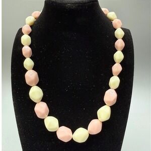 Vintage Acrylic Nugget Bead Necklace 18" Spring Pastel Pink Cream Creamsicle
